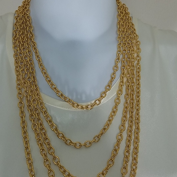 Necklace 5 strand gold plated large Rolo chain new - Picture 2 of 3